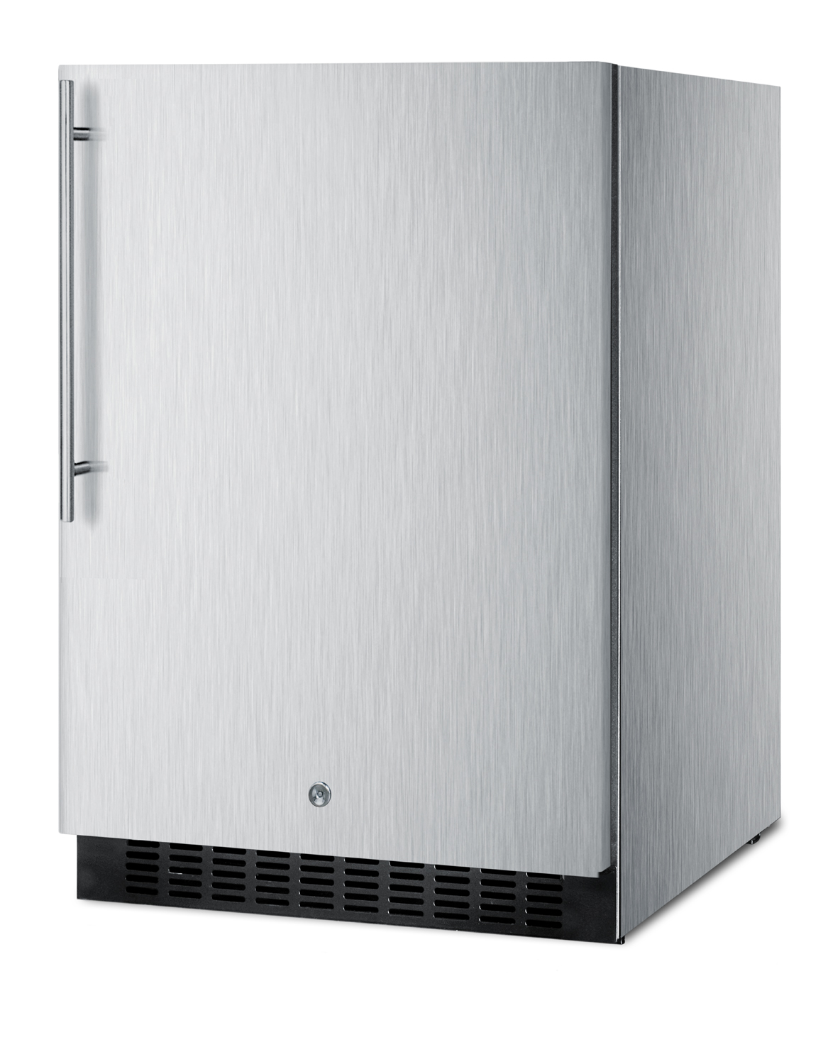 Outdoor all-refrigerator for built-in use, with lock, digital thermostat, thin handle, and stainless steel wrapped exterior